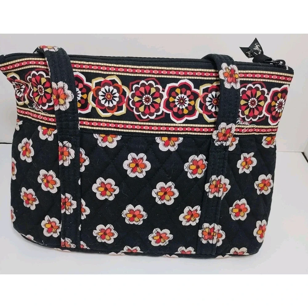 Vera Bradley Retired Pirouette Little Betsy Black Floral Shoulder Bag Purse Tote